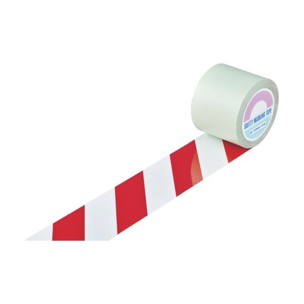 日本緑十字社 ガードテープ（ラインテープ） 白/赤（トラ柄） 100mm幅x20m 1巻
