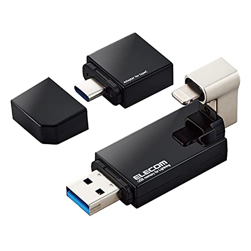 エレコム USBメモリ 16GB iPhone/iPad対応 [MFI認証品] ライトニング Type-C変換アダプタ付 ブラック MF-LGU