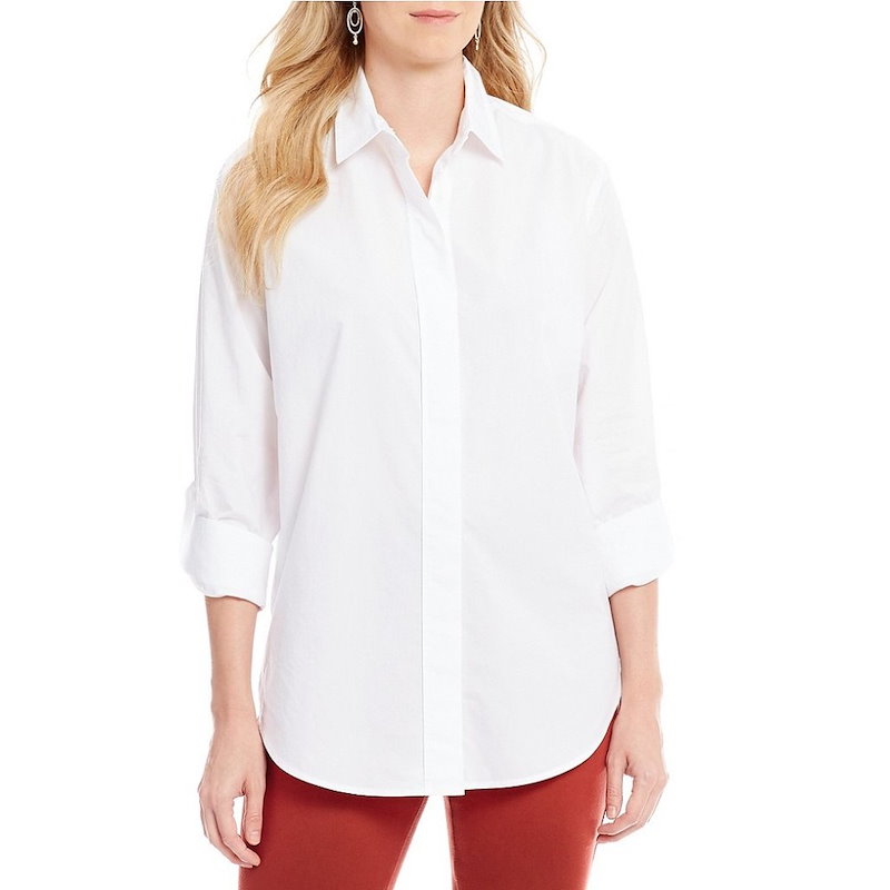 NYDJ レディース トップス ブラウス・シャツ【NYDJ Roll-Tab Sleeve Solid Button Front Shirt】Optic White NYDJ レディース トップス ブラウス・シャツ【NYDJ Roll-Tab Sleeve Solid Button Front Shirt】Optic White