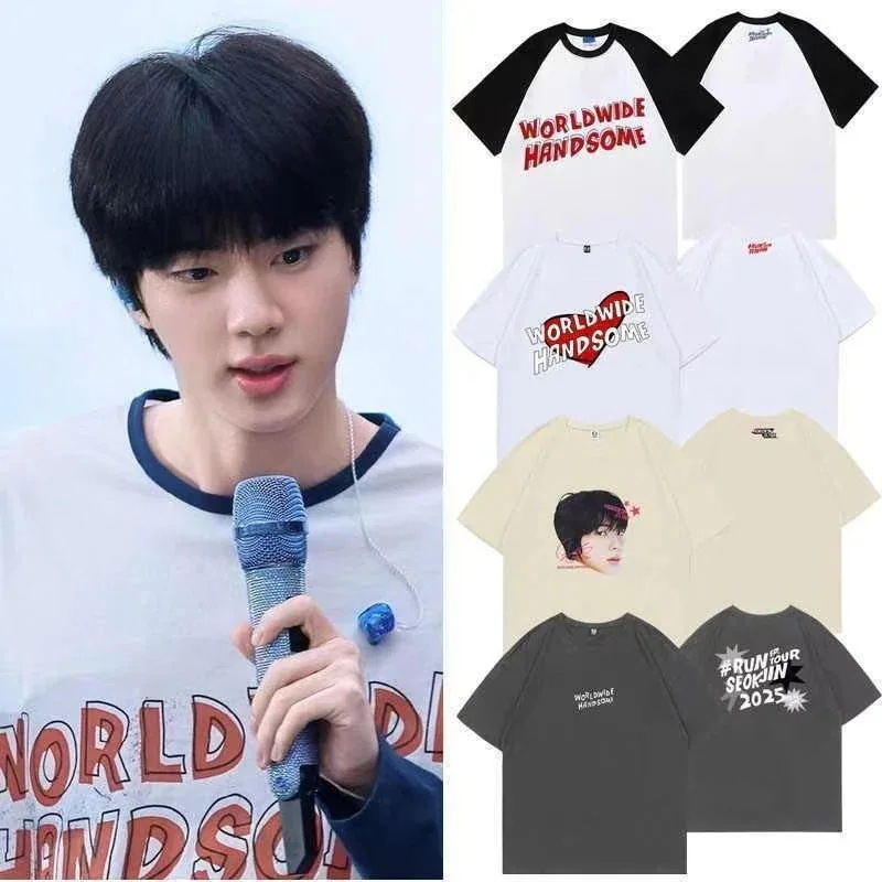 大人気！ JIN半袖 tシャツ 純綿 おしゃれ夏 RUNSEOKJINコンサート服 通気 トップス インナー プリント Tシャツ カットソー
