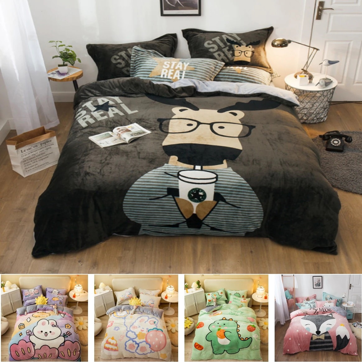 韓国ファッション 布団カバー 冬用 毛布 暖かい 厚手 ベッドカバー ダブルサイズ 掛け布団カバーボックスシーツ 抗菌防臭 洗える 寝具 ベッド用品 シングル セミダブル ダブル クイーン