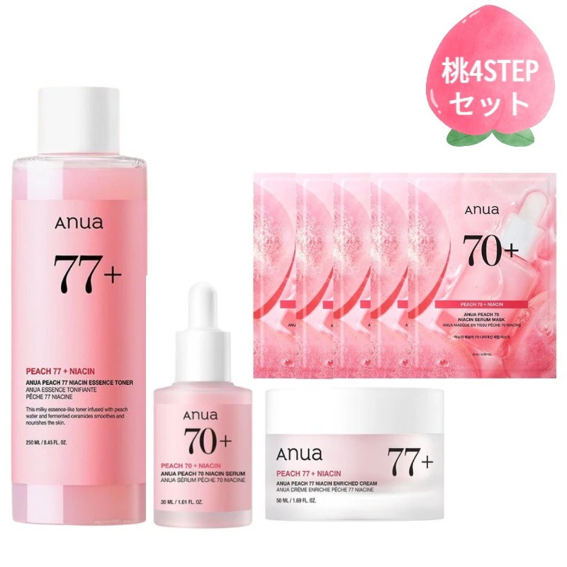 桃ナイアシン 4STEPセット(エッセンストナー+セラム+クリーム+マスクパック5枚)