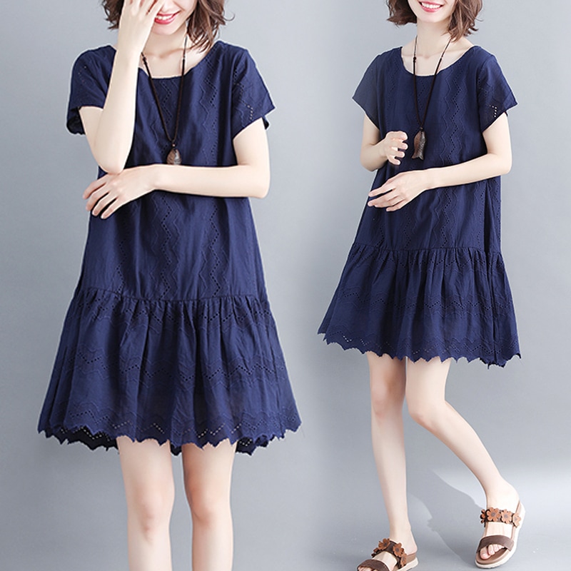 Aラインワンピース 半袖 ひざ上 無地 コットン Uネックス リネン おしゃれ着 お出掛け ワンピ 5,057円