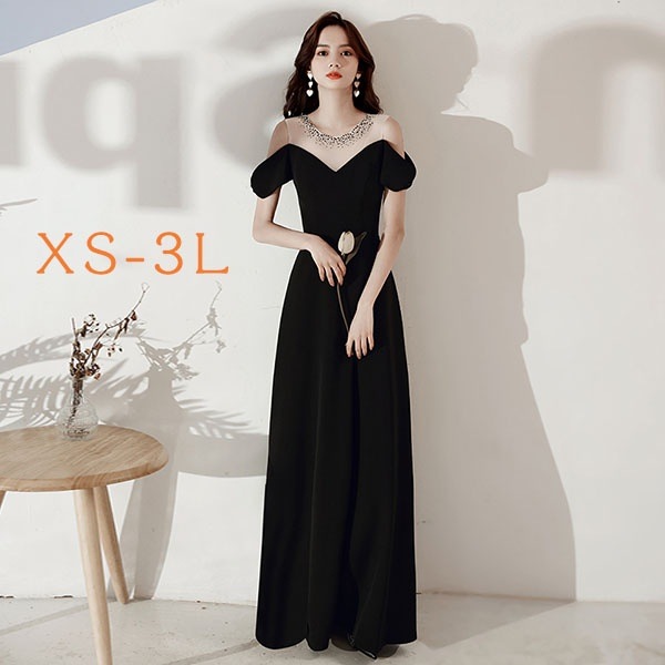 ドレス ロングドレス 演奏会 オープンショルダー 半袖 透け感 きらきら シンプル シック ロング丈 ピアノ 発表会 母親 結婚式 ロング 小さいサイズ XS 大きいサイズ 3L 体型カバー 謝恩会