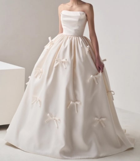 フランス風 ウエディングドレス ベアトップ リボン プリンセスライン 結婚式