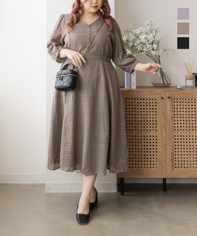 大きいサイズ レディース LL 3L 4L XL XXL XXXL CLETTEオリジナルアイレットレースワンピース