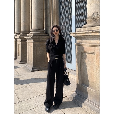 マルバンクリームツイードワイドレッグパンツレディース秋冬ハイウエストルーズカジュアルパンツパンツ