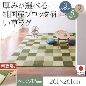 【メガ割20%OFF 2/28 17:00～】 い草ラグ おしゃれ 約4.5畳 261×261cm ウレタン12mm 純国産ブロック柄 日本製 夏用 ラグマット