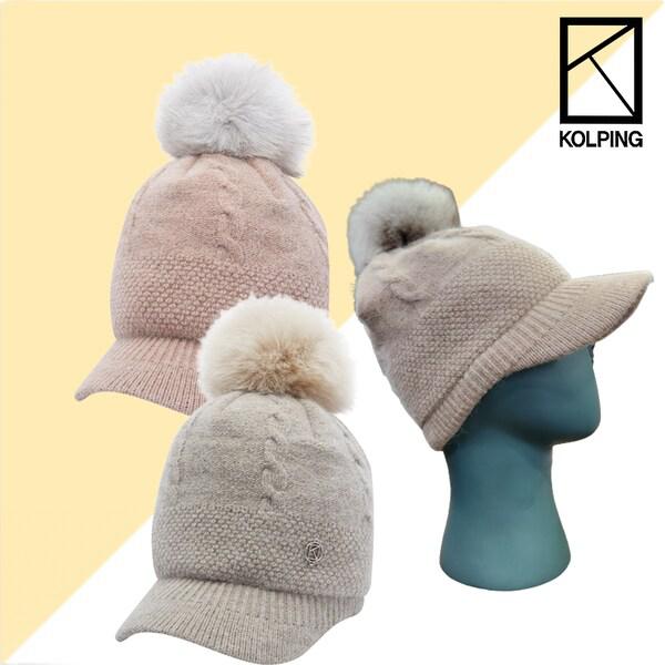 [] サユカ 女性 冬 フォックスファー ぼんぼん ニット帽子 ビーニー型キャップ帽子 (KTC8716W)