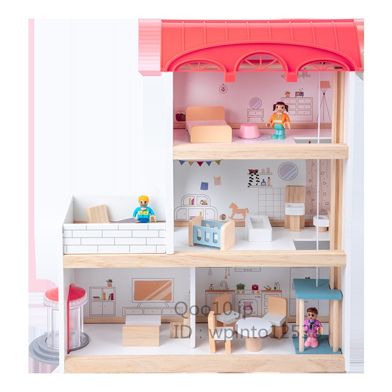 男の子と女の子向けの木製北欧スタイルのドールハウスおもちゃ子供用シミュレーションままごとドールハウスプリンセス