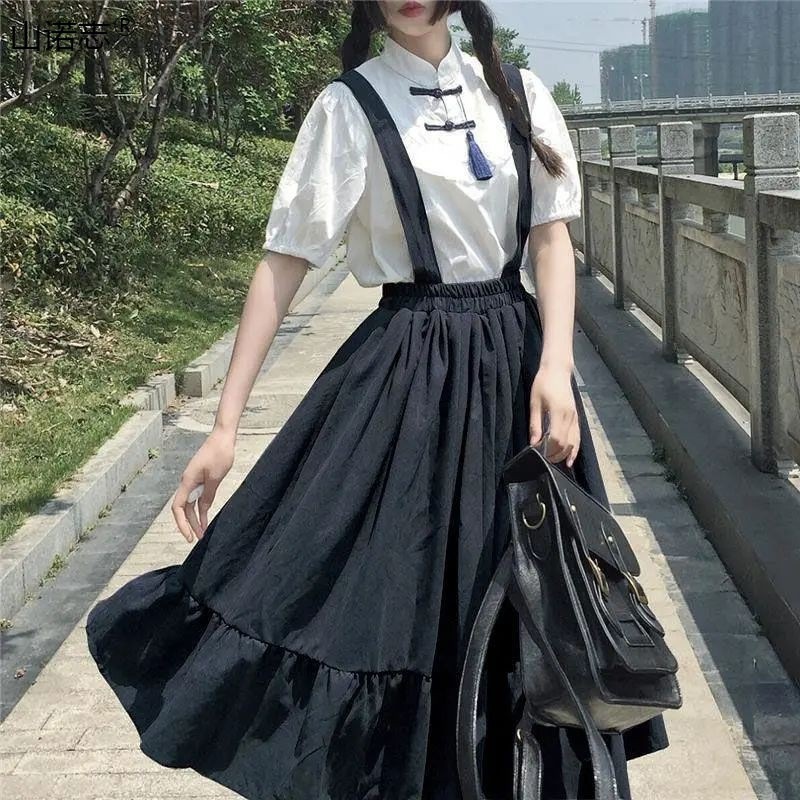 スーツ学生スイートカレッジシャツミドル丈サスペンダードレスレディース2024夏新作2点セット