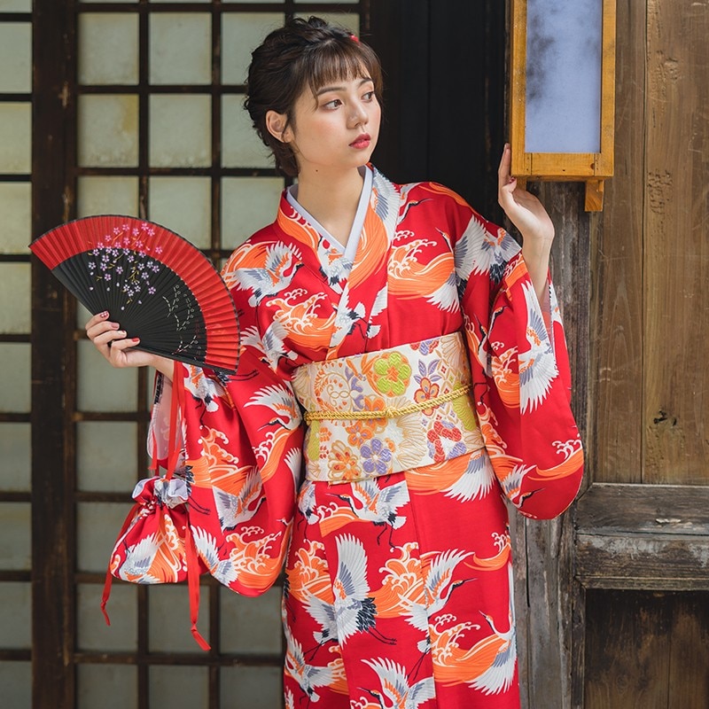 新入荷 浴衣 浴衣セット 真っ赤な鶴 改良着物 おしゃれで かわいい 大人の着物 セット 夏祭り花火大会 浴衣桜の季節