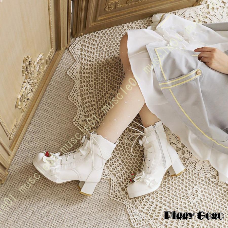 3日で出荷 超人気 超可愛い ロリータブーツ メイド系 ガールズレディース コスプレブーツ リボン 編み上げ ゴシック コスプレ 前厚 ハイヒール5CM メイド靴 ゴスロリ 太ヒール