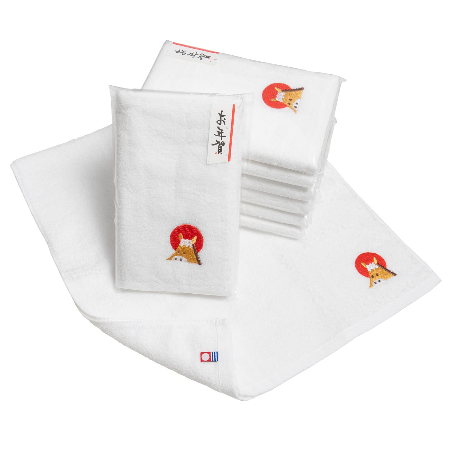 オルタ(oruTa) 干支タオル 今治 刺繍 午年 8枚セット 個包装 2026年 フェイスタオル 日本製 干支刺繍 御年賀 お年賀シール付PP袋入り 日本製 粗品 ご挨拶 （富士うま バリエーション