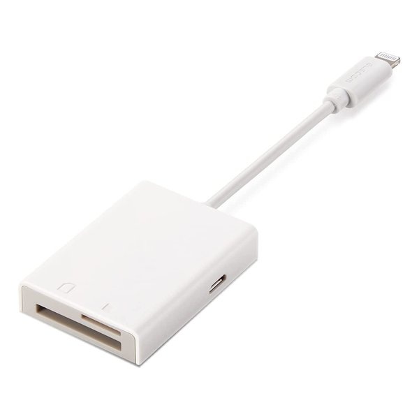 カードリーダー Lightningコネクタ接続 Type-C変換アダプタ付属 ケーブル7cm ホワイト MR-LC201WH