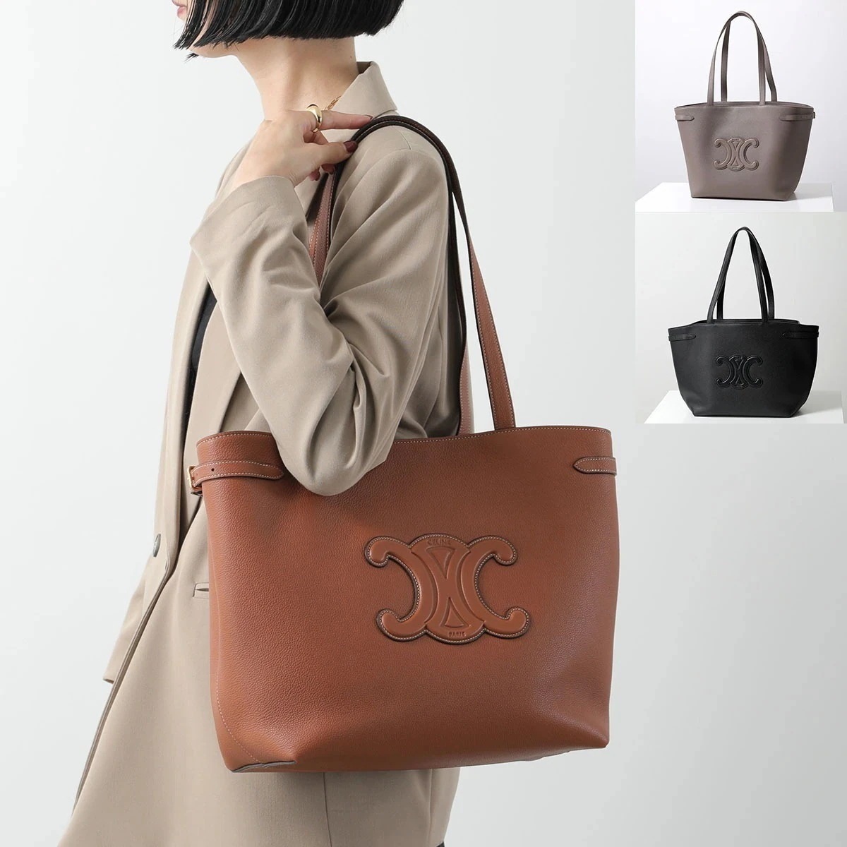 CELINE セリーヌ トートバッグ Cabas Anais カバ アナイス 116853ENY.10BL 38NO 04LU レディース ミディアム キュイル トリオンフ レザー ロゴ 鞄