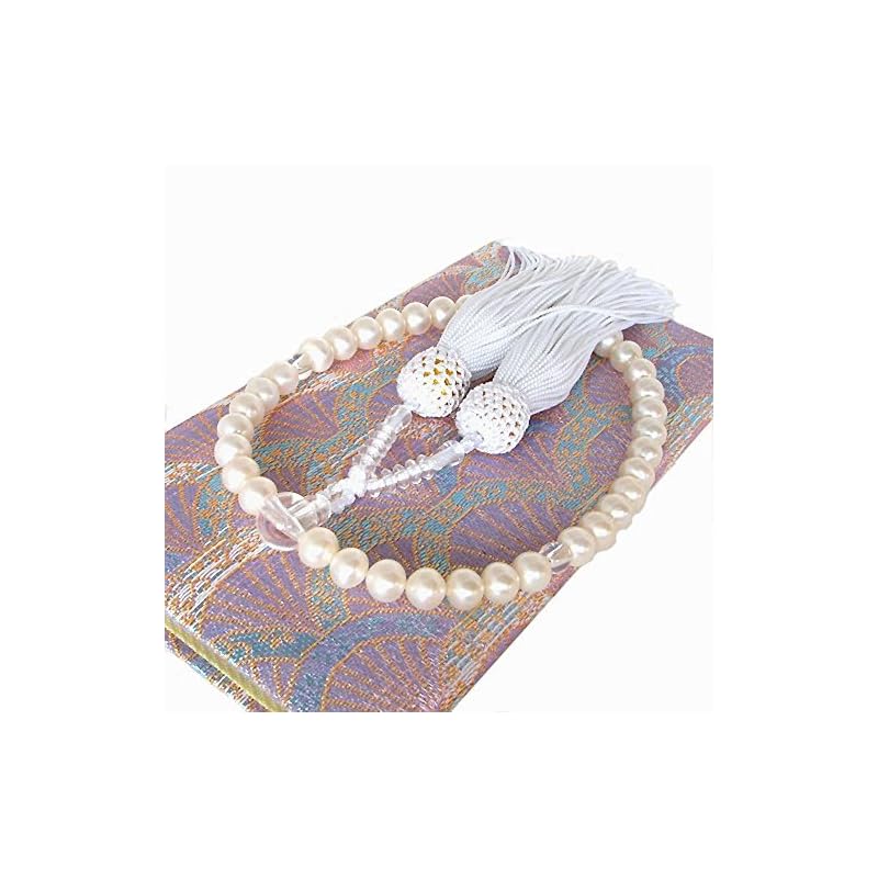 ［enyapearl］ 数珠 念珠 本真珠 淡水真珠 専用ケース付き 房の色 白 片手数珠 女性用 すべての宗派で使えます