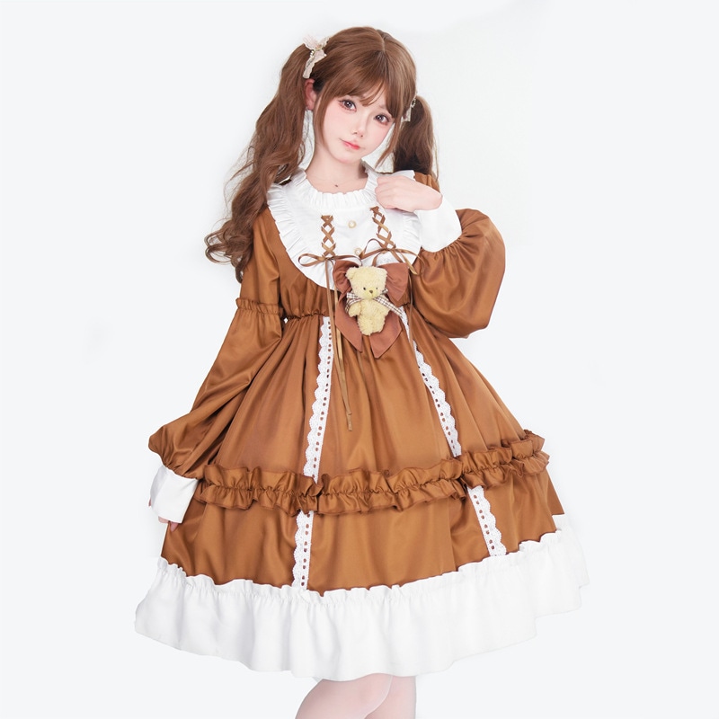 ロリータ フルセット クマ OP プリンセス ドレス ロリータ デイリー ロリ ソフト シスター スカート 学生服 長袖 ドレス