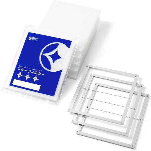 スターフィルター 換気扇フィルター キッチン スターターセット レンジフード 取付枠3枚+交換フィルター6枚 カバー 換気扇 フィルター 不燃性・高除去率のガラス繊維タイプ 厚手 [枠サイズ: 横29