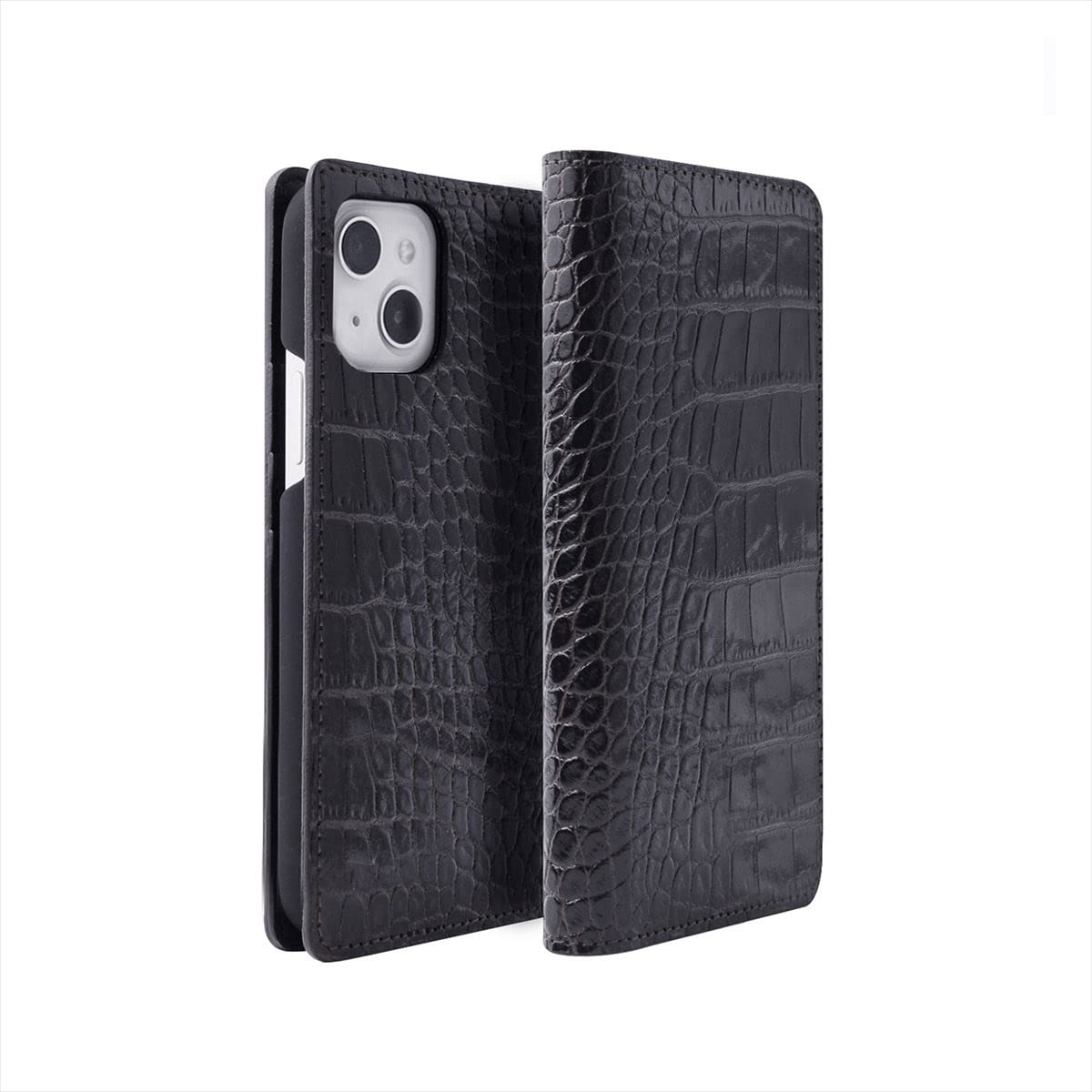 ABBI SIGNATURE iPhone 13 mini 手帳型 ケース 本革 クロコダイル 型押しレザー イタリアンレザー 日本製 ハンドメイド カード収納 3枚 LIPARI ブラック ABS2