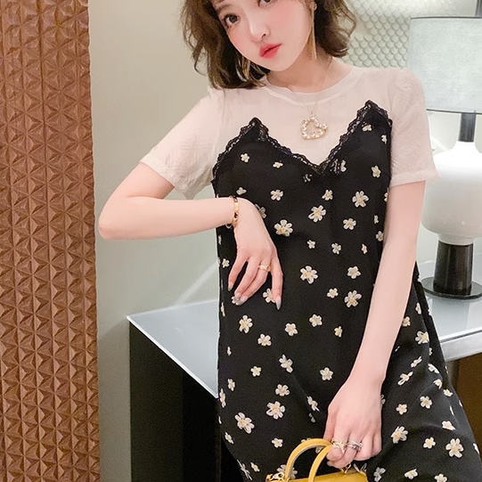 レディース ワンピース ミディアム丈ワンピース カットソーワンピース Tシャツワンピース 半袖 ラウンドネック 切り替えデザイン シースルー かわいい 大人可愛い きれいめ シンプル 上品半袖ミニ・膝丈ワンピ