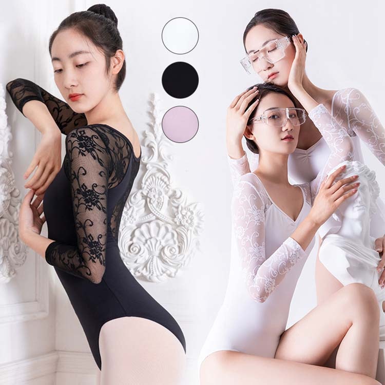 七分袖 エレガント 空中ヨガ 胸パッドポケットブラック XL ラベンダー 袖と背中 S レオタード レース レオタード レッスン着 花柄 バレエ用品 おしゃれ 可愛い 体操 2XL スカートなし 大人