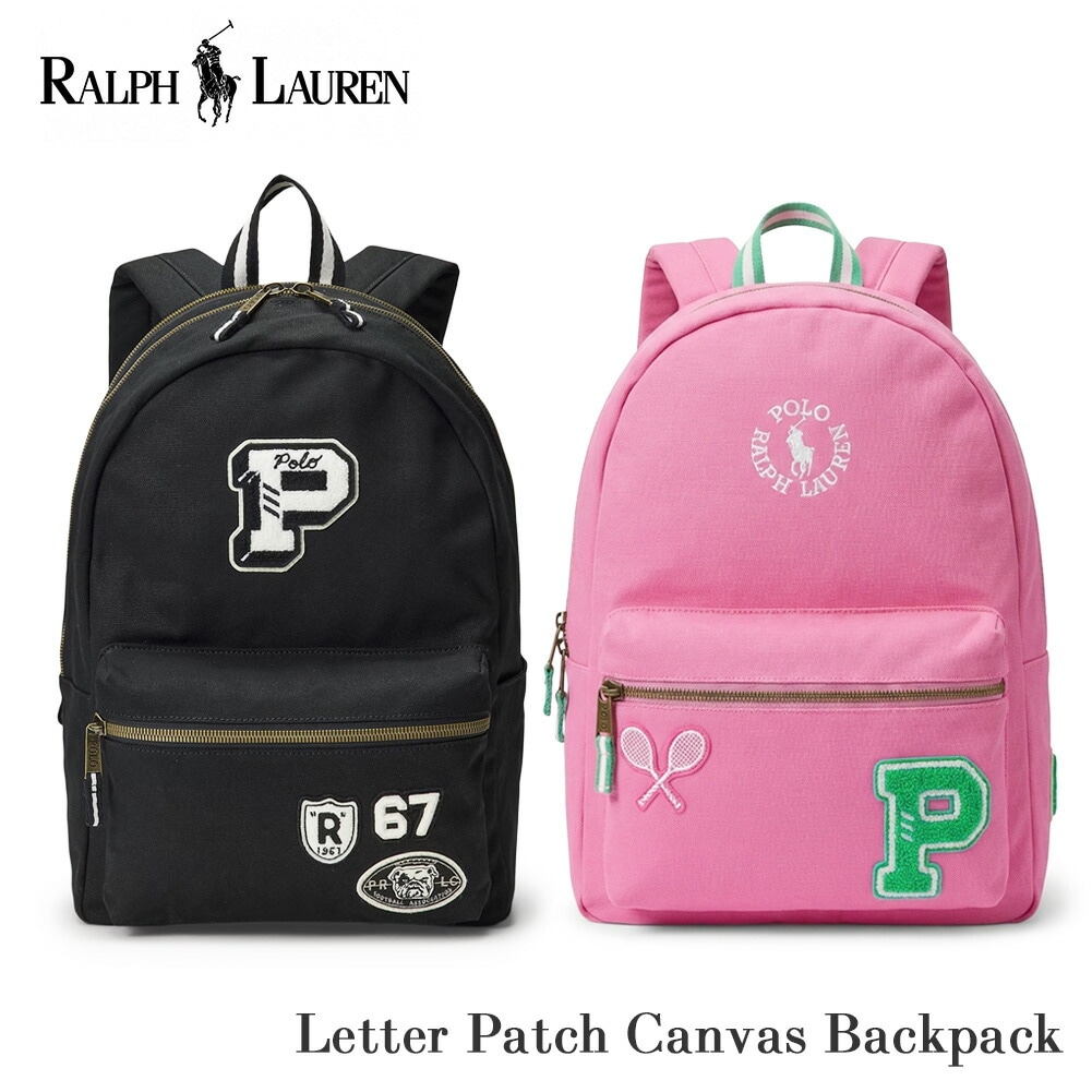 レターパッチ リュック レディース メンズ 男女兼用 9AR159 ラルフ バッグ 大容量 バックパック ブラック ピンク Polo リュックサック お出かけ 旅行 通学 通勤 B4収納可 プレゼント