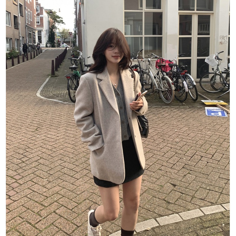 春 カジュアル 斜めツイード ジャケット ゆったり 毛玉ならない 小柄