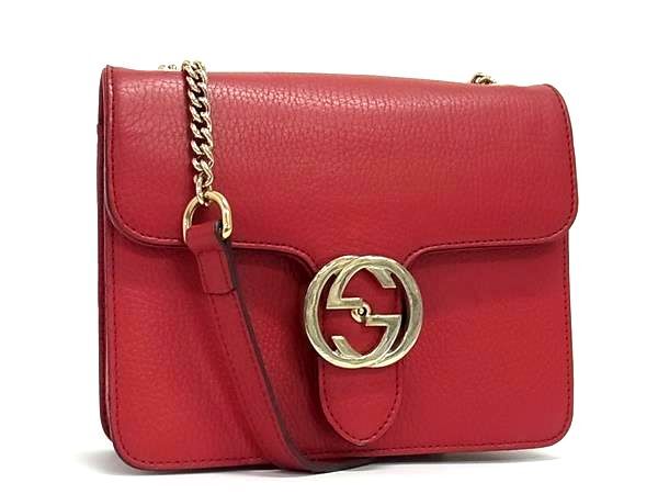 グッチ バッグ インターロッキングG チェーン ショルダーバッグ レザー 510304 ゴールド金具 レッド系 クロスボディバッグ 鞄 肩掛け 斜め掛け ブランド 旅行 通勤【本物保証】