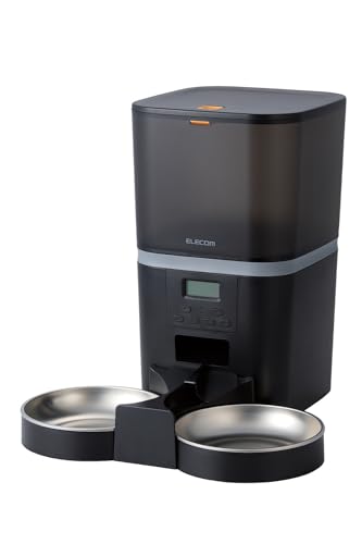 エレコム 自動給餌器 中小型犬 猫用 6L (約3.3kg) 2皿 タイマー機能付 録音機能付 幅320×奥行355×高さ326.5mm ブラック PET-AF02BK