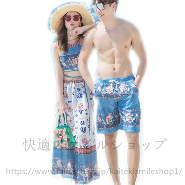高評価多数カップル 水着 ペアルック レディース ビキニ 上下セット 3点セット メンズ サーフパンツ スイムウエア ペア水着 お揃え ペアビーチ ご夫婦 ミズギ 男女2着