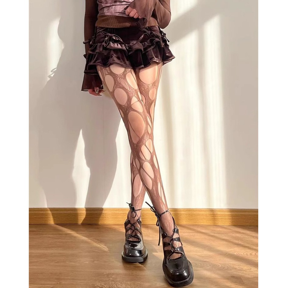 【1つ買うと10つ無料】レトロサブカルチャーホールネットストッキング不規則な中空純粋なセクシーな黒いストッキング
