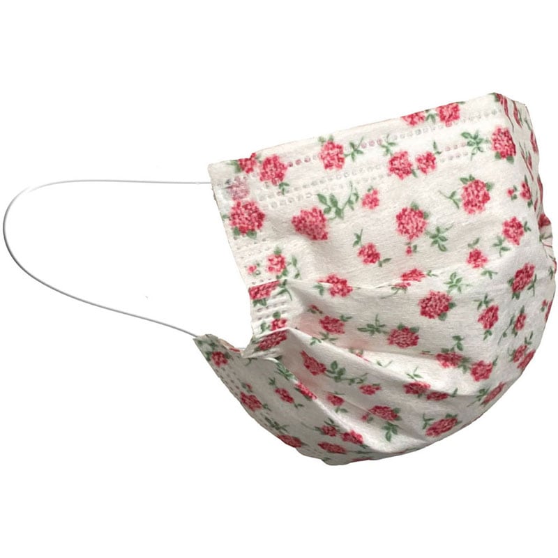 【ロット販売：入り数10】 ROYAL(ロイヤル) 1DAYマスク 小花WHT/RED 不織布 フツウサイズ マルチスポーツ マスク (74190012)