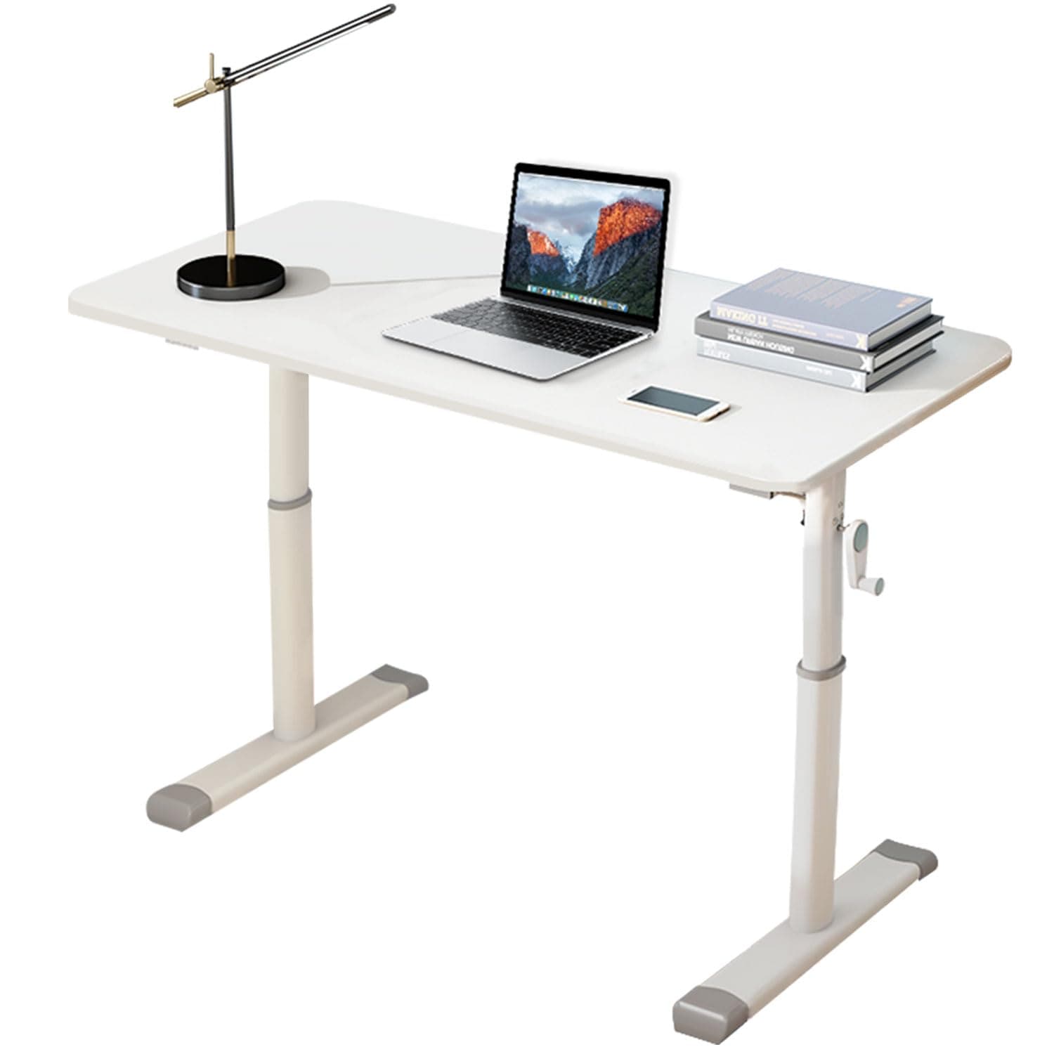 昇降式デスク パソコンデスク 高さ調節 テーブル 昇降式 小型 リビングデスク 幅80cm 奥行45cm 上下昇降デスク63~90cm調節可能(ホワイト, 80*45) 94946