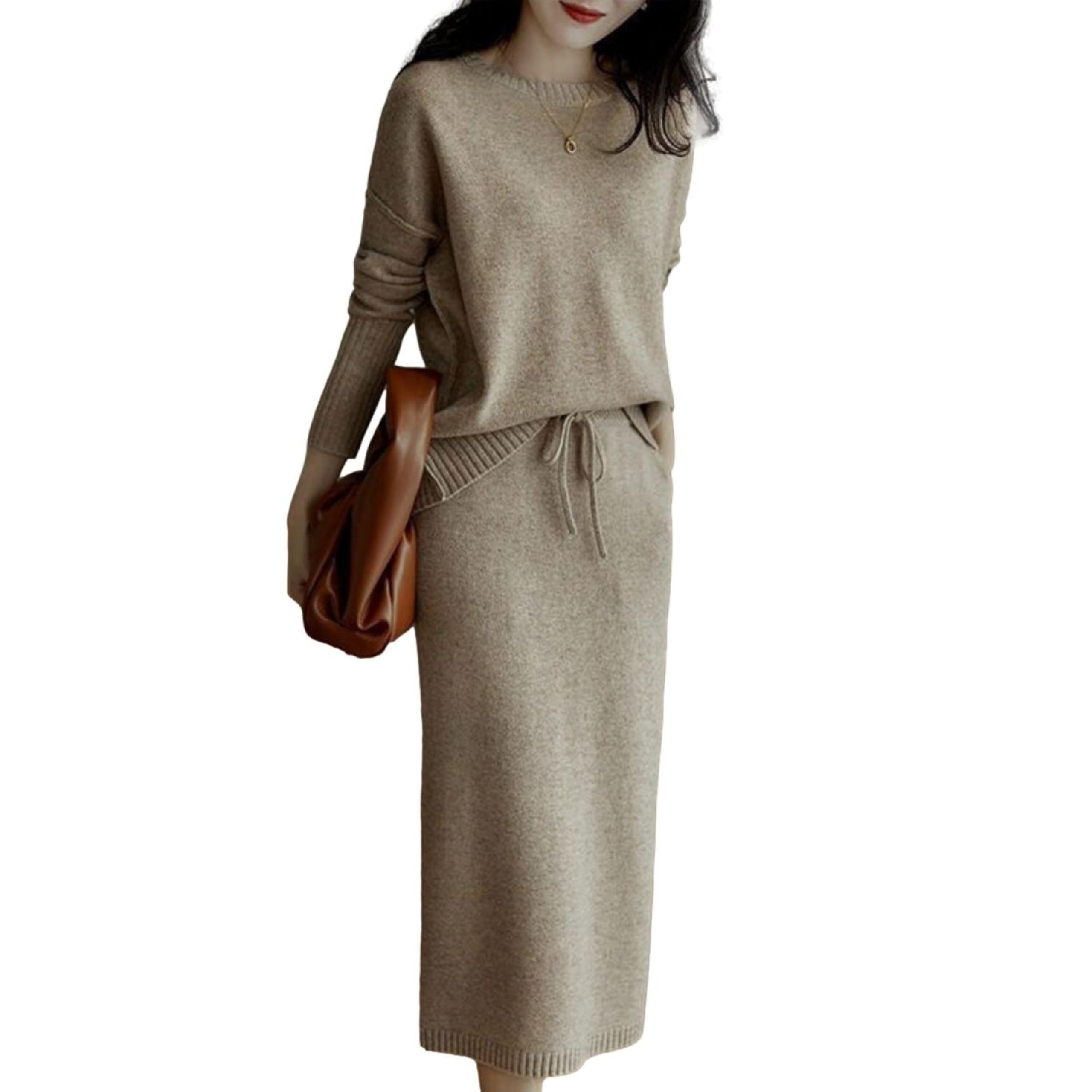 [blue beryl] [ブルーベリル] セットアップ レディース ニット プルオーバー スカート ミモレ丈 Iライン 長袖 ラウンドネック BB026