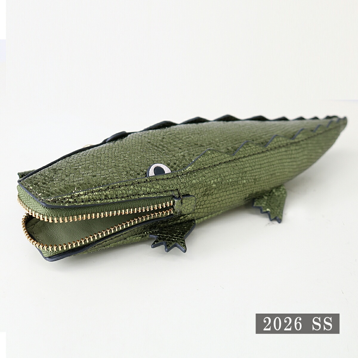 ANYA HINDMARCH アニヤハインドマーチ 5050925205658 Pouch Crocodile in Shimmering Metallic Leather OLIVE クロコダイル