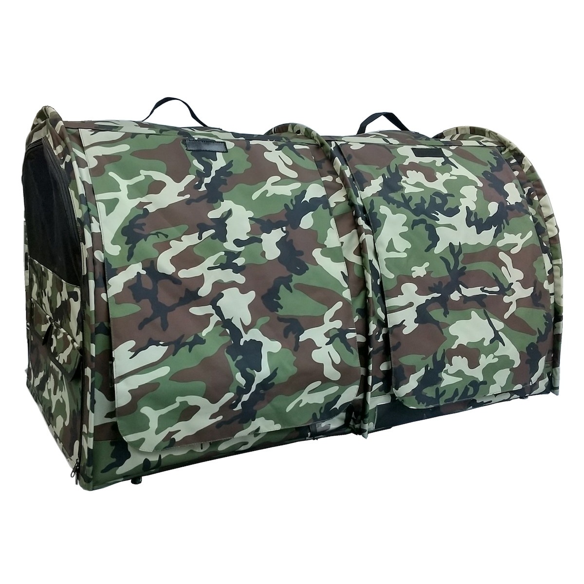 ペットアイ ポータブルケージ ダブル カモフラグリーン 2フロア/2ルーム/ペットケージ/迷彩柄/収納ケース付き/犬猫用/おでかけ/キャンプ/旅行/避難