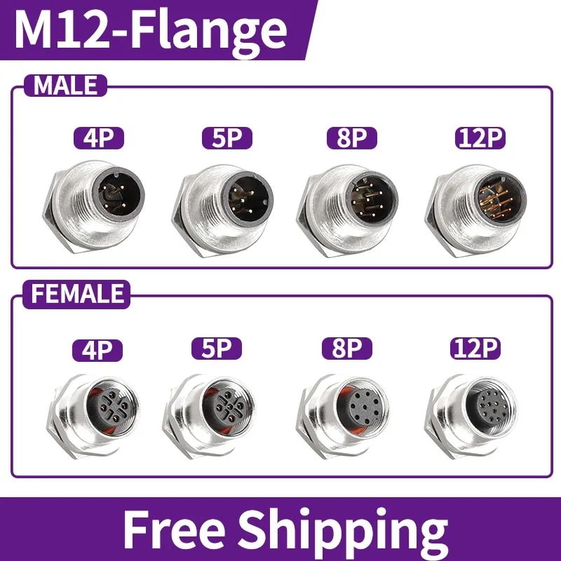 5/10/20個M12 4/5/8/12Pinフランジシート航空プラグセンサコネクタ男性 & 女性防水ねじカップリングタイプ
