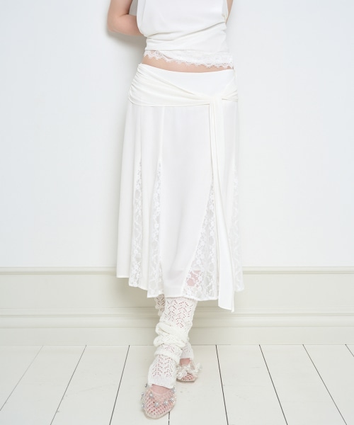 【ILLIGO】 BOW CHIFFON LACE SKIRT IVORY 正規品