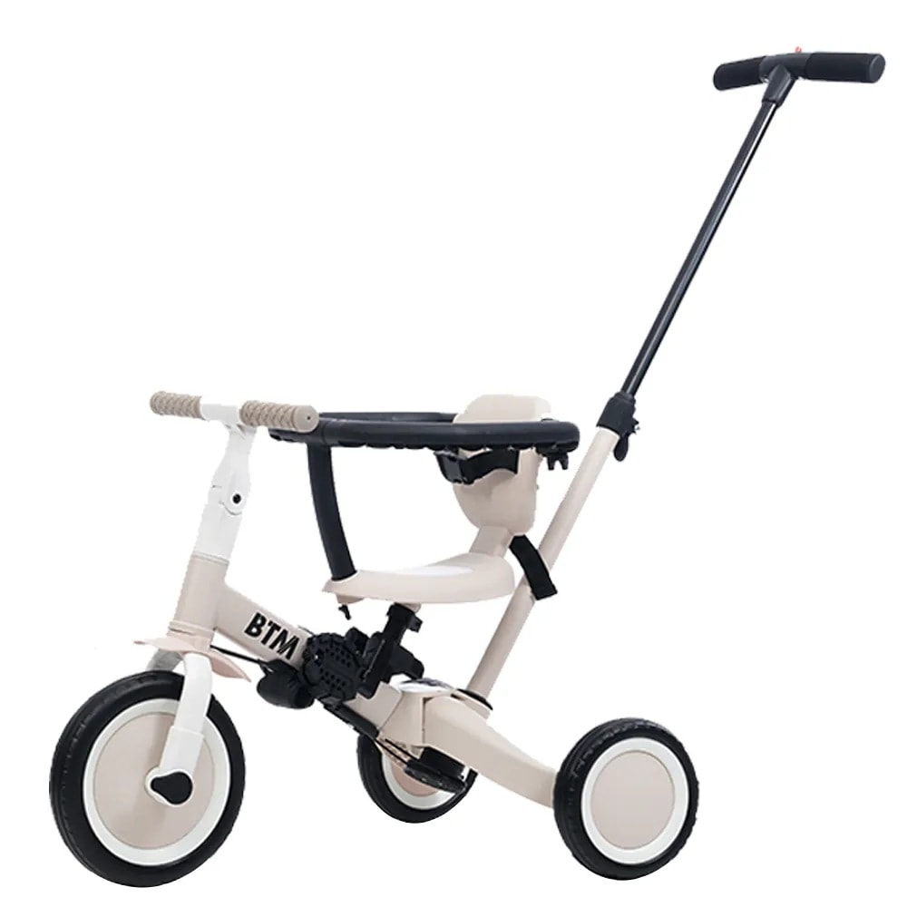 【2点購入で150OFF】品質良い!店舗お勧め! 子供用三輪車 4in1 (グレージュ) 自転車 オリジナル 押し棒付き 安全バー付き キックボード