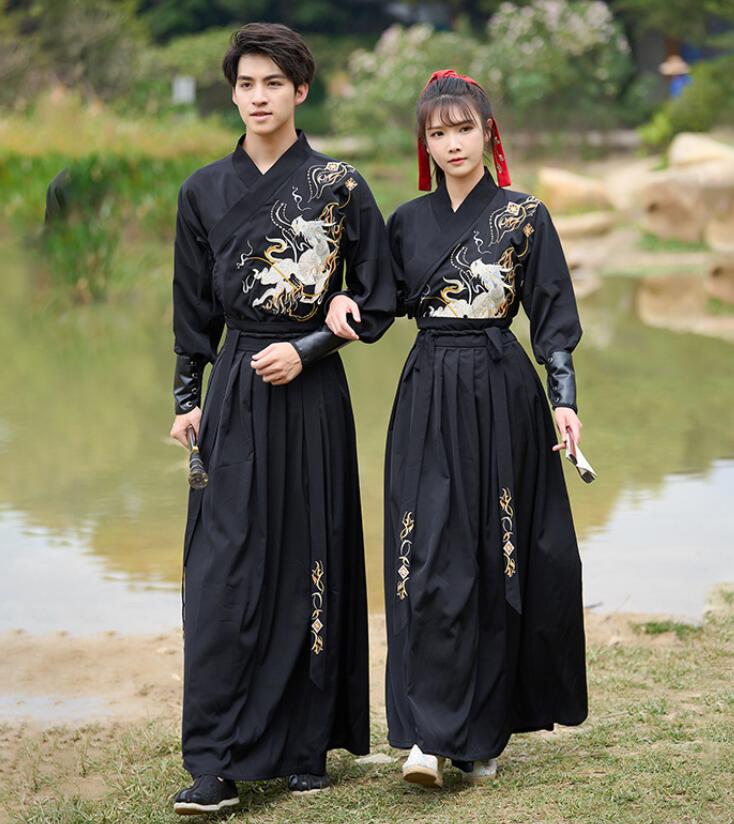 【2025新作入荷】漢服コスプレ服カップルペア男女通用チャイナ服 唐装2点セットアップ舞台ステージダンス衣装 演出服メンズ男女兼用レディース古代コスプレ衣装 大人用 長袖 交差襟コスプレ衣装トップス袴