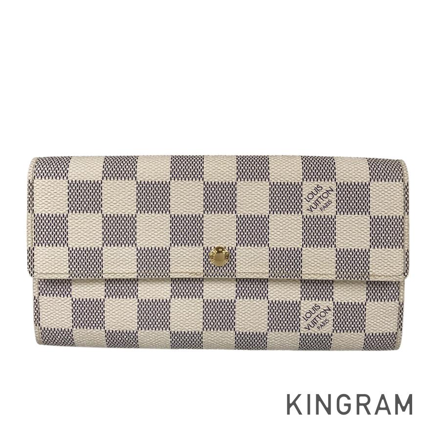 ダミエ アズール ポルトフォイユ サラ N61735 長財布 かぶせ蓋 ju【中古】