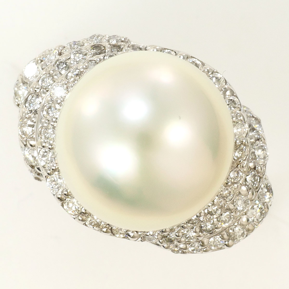 PT900 プラチナ リング・指輪 11号 南洋真珠 ダイヤモンド 0.65ct カード鑑別書 総重量約11.7g 中古