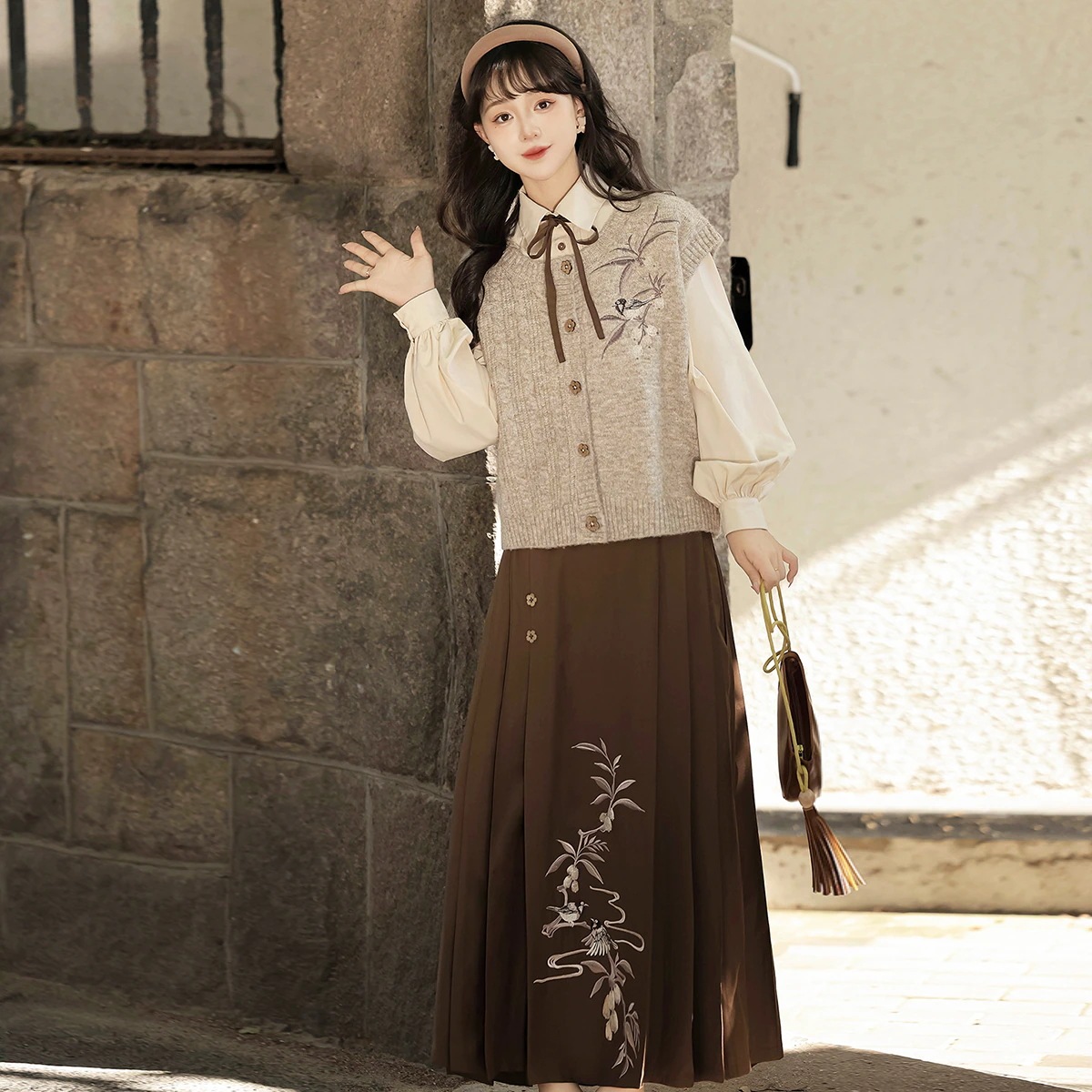 【フルセット】ビワ本新韓国cos元素ベストシャツハーフスカート学生日常