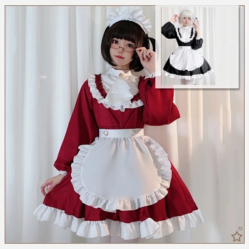 【新作登場 最安値】メイド服 ワンピース 長袖 3点セット 可愛い セット ショート丈　お姫様 ワンピース 甘ロリータ スウィート キュット イベント パーティー 可愛いコスチューム 文化祭 学園祭