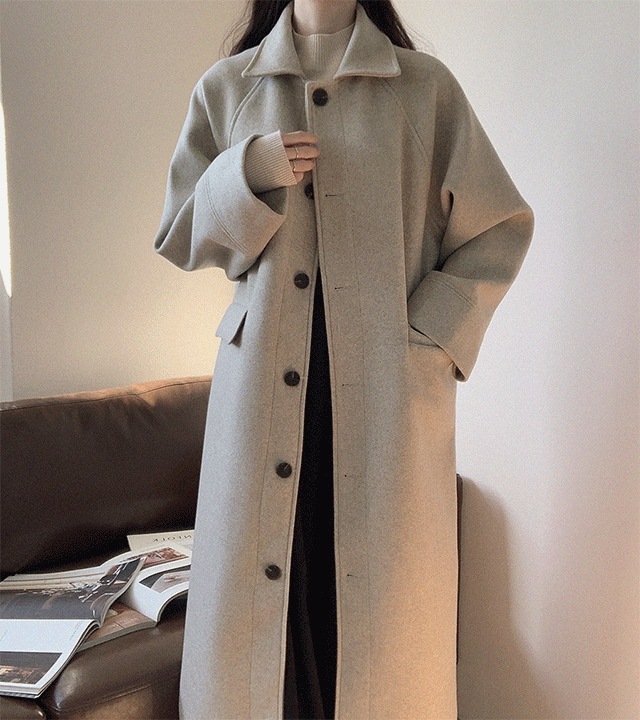メラン シングル カラー ルーズフィット 冬 ロングコート