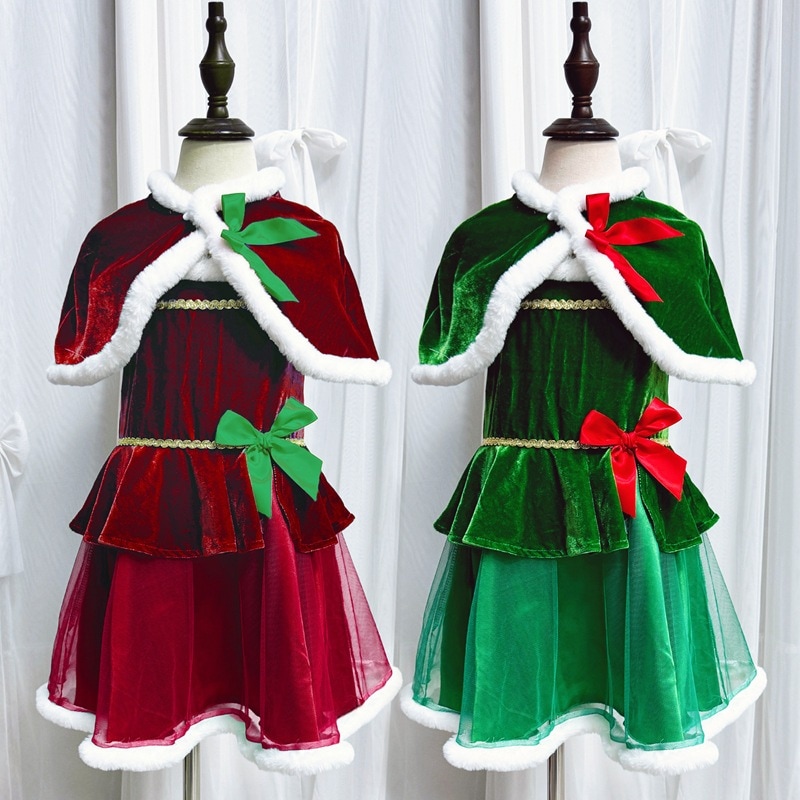 クリスマス子供服ケープショールクリスマスツリー女の子ドレスサンタクロースパフォーマンス衣装