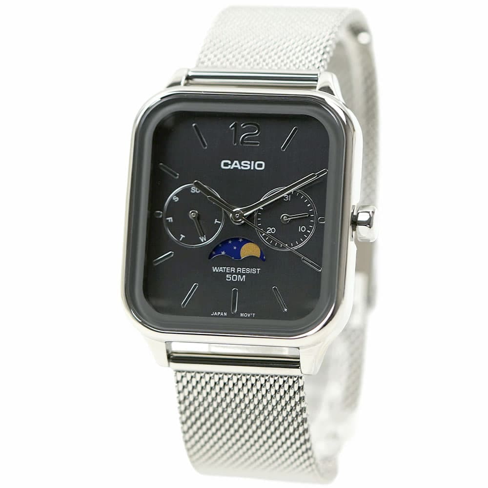 カシオ 腕時計 メンズ ムーンフェイズ グレー シルバー スタンダード メッシュベルト 海外モデル CASIO METAL ANALOGUE CLASSIQUE MTP-M305M-8AVER