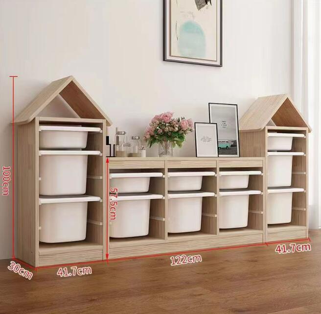 無垢材のおもちゃ収納キャビネット仕上げキャビネット赤ちゃん本棚大容量リビングルームバルコニー 収納棚 子供の遊び場収納キャビネット 21,000円