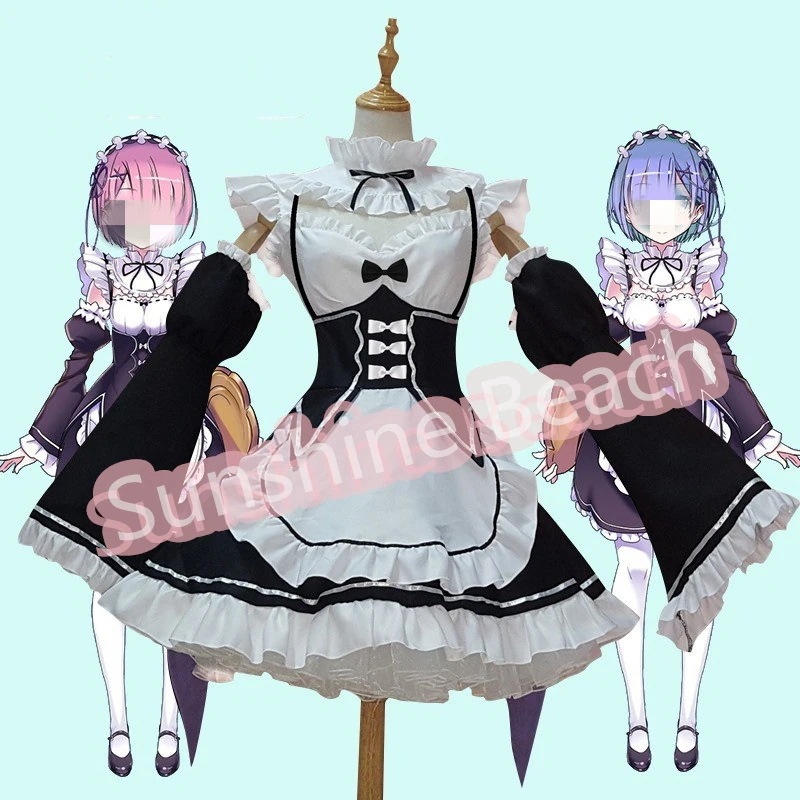 ゼロから始める異世界生活 リゼロ メイド服 レム ラム コスプレ ハロウィン メイド メイド服 コスチューム 女の子 可愛い アニメ 人気 衣装 セット 文化祭